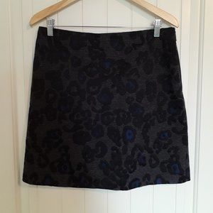 Ann Taylor Leopard Print Silk Wool Blend Mini Skirt Gray Black Blue Size 10